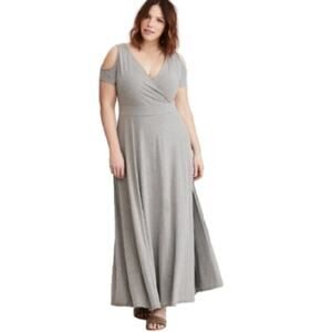 Torrid Grey Cold Shoulder Jersey Knit Maxi Dress plus size 1X 1‎